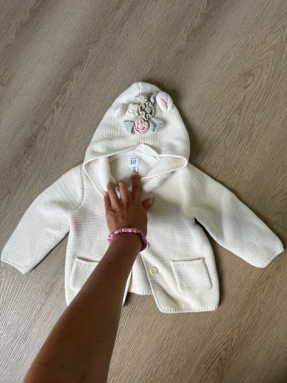 GAP Cream & Pink Knit Hoodies and Striped Sweater Set sizes 6-24 months